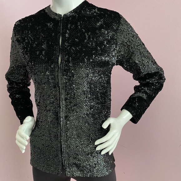VTG 1950’S SHIMMERING Sequin Cardigan Sweater Small MED BLACK Embellished - Picture 3 of 15